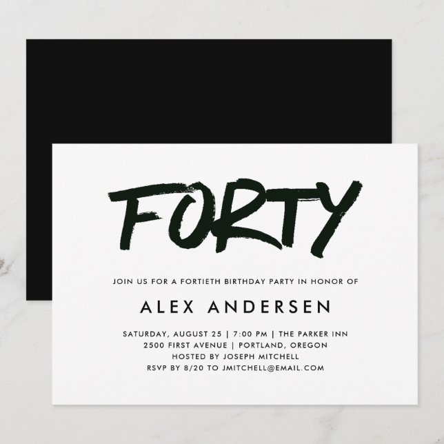 Invitation Anniversaire noir et blanc moderne du marqueur | (Devant / Derrière)
