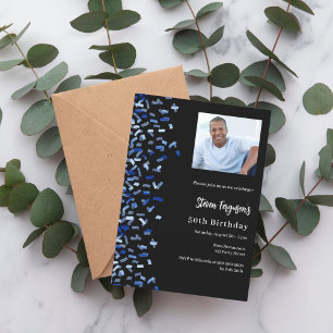 Invitation Anniversaire noir marine bleu photo