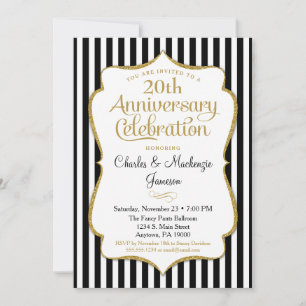 Invitation Anniversaire Noir Or Élégante Rayure