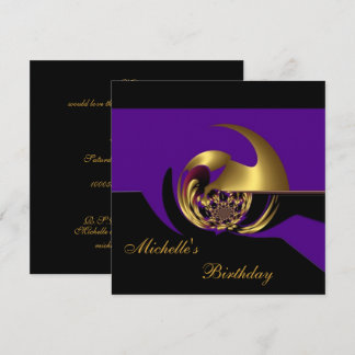 Invitation Anniversaire Noir & Purple Or Abstrait
