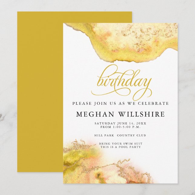 Invitation Anniversaire Novembre Topaz Citrine Watercolor Geo (Devant / Derrière)