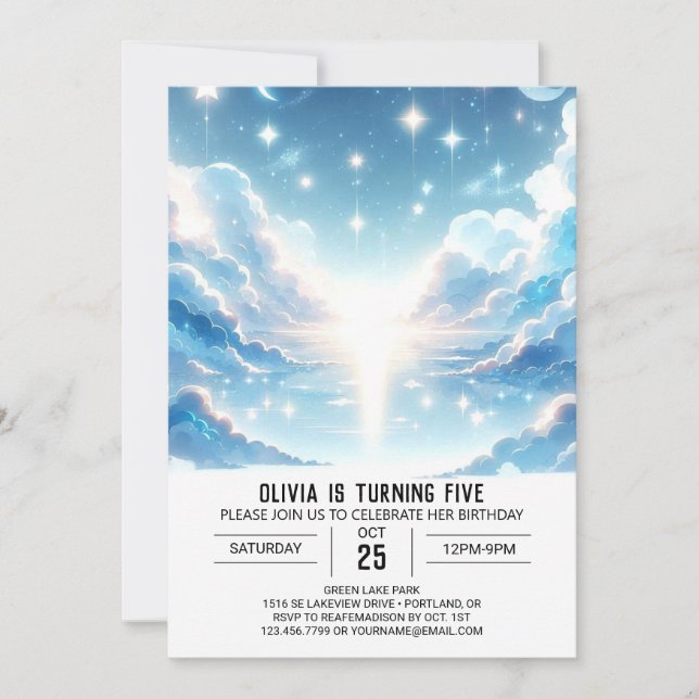 Invitation Anniversaire numérique céleste des beaux nuages (Devant)