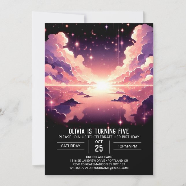 Invitation Anniversaire numérique céleste enchanté (Devant)