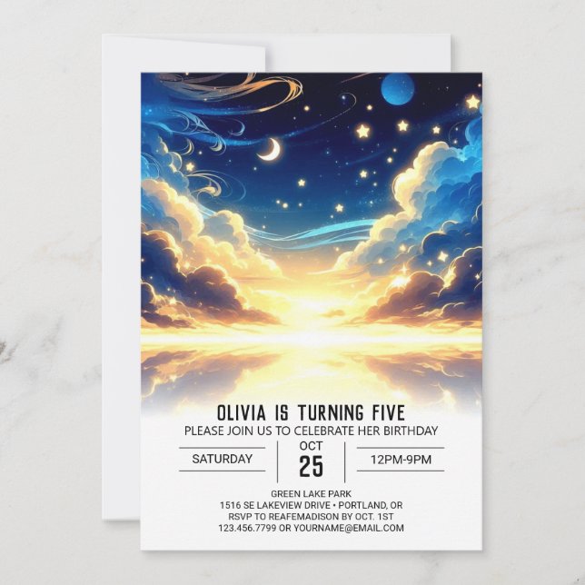Invitation Anniversaire numérique céleste personnalisé (Devant)