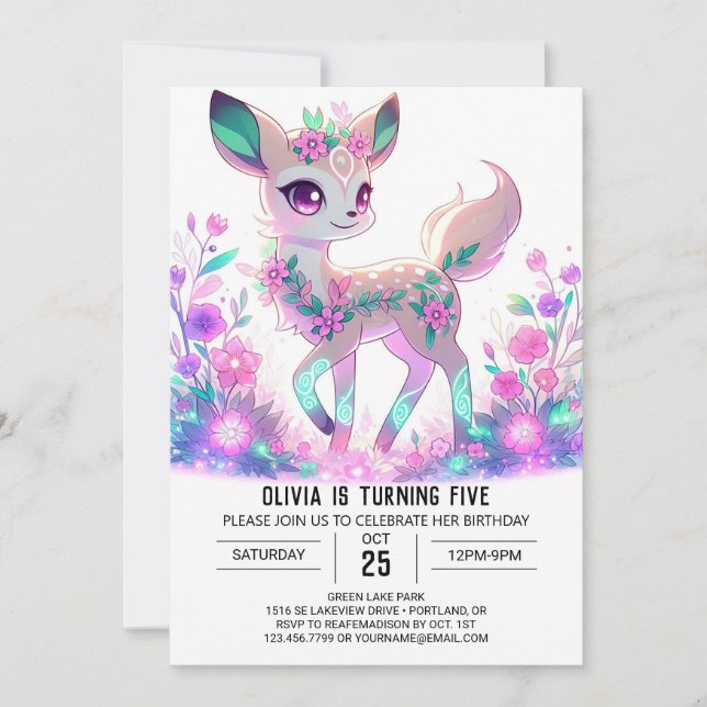 Invitation Anniversaire numérique de la fille Deer sur mesure (Devant)