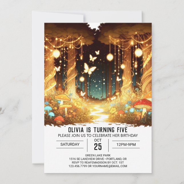 Invitation Anniversaire numérique de la petite forêt enchanté (Devant)
