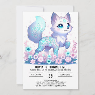 Invitation Anniversaire numérique de loup Whimsical personnal
