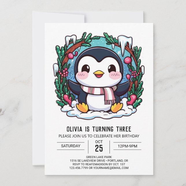 Invitation Anniversaire numérique de Pingouin chanté (Devant)