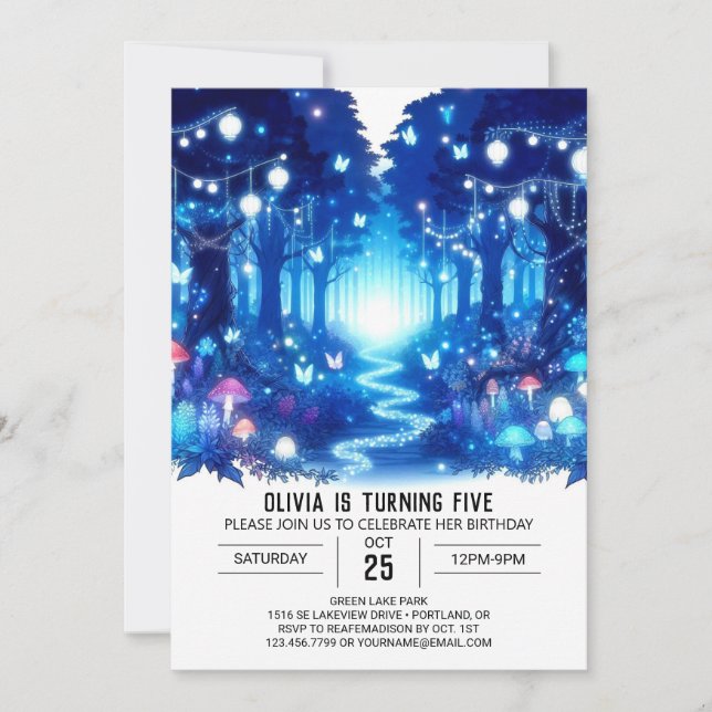 Invitation Anniversaire numérique de Woodland magique personn (Devant)