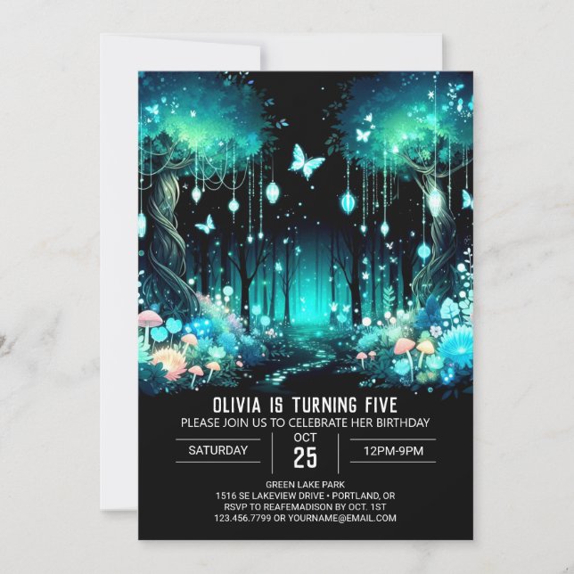 Invitation Anniversaire numérique des bois modernes enchantés (Devant)