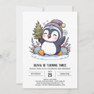 Invitation Anniversaire numérique Enchanted Winter Penguin