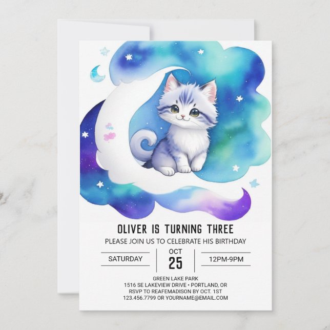 Invitation Anniversaire numérique Pastel Kitten (Devant)