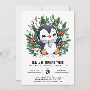 Invitation Anniversaire numérique Pastel Snow Penguin