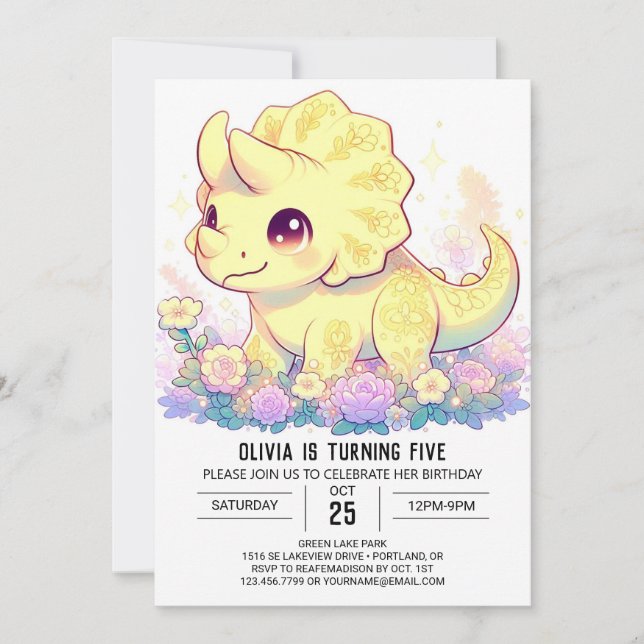 Invitation Anniversaire numérique simple personnalisé Dinosau (Devant)