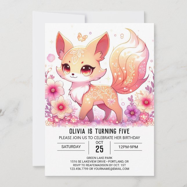 Invitation Anniversaire numérique Whimsical Fox (Devant)