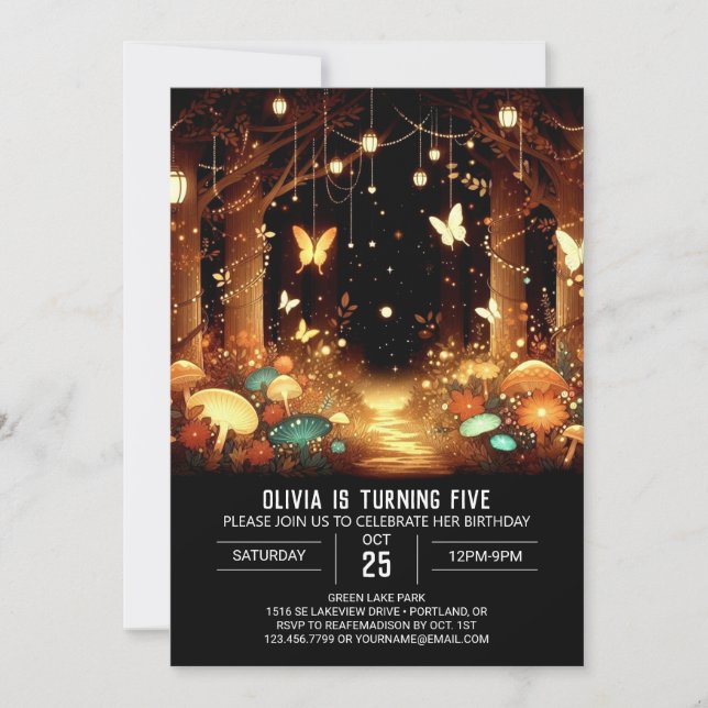 Invitation Anniversaire numérique Whimsy Woodland moderne (Devant)