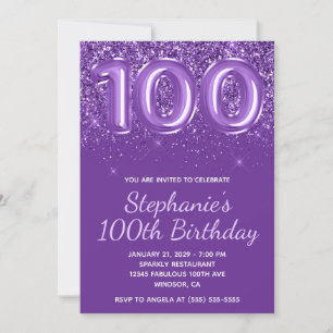 Invitation Anniversaire Numéro 100 Royal Violet Étincelant