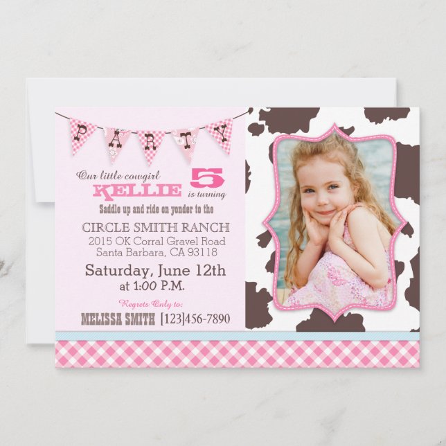 Invitation Anniversaire occidental de thème de contrôle rose (Devant)