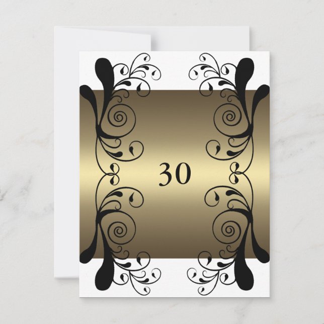 Invitation Anniversaire Or Blanc & Noir Glam Flora (Devant)