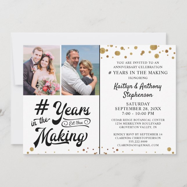 Invitation Anniversaire Or Noir DES ANNÉES DE TRAVAIL (Devant)