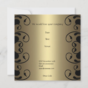 Invitation Anniversaire Or Noir Floral 2