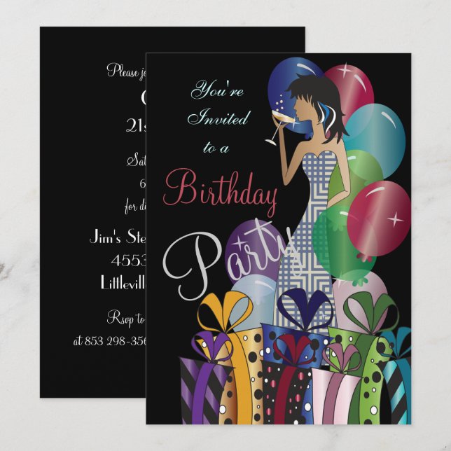 Invitation Anniversaire ou Bachelorette Party Diva Princess G (Devant / Derrière)