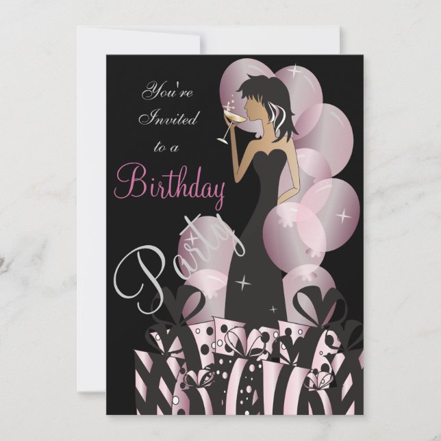 Invitation Anniversaire ou Bachelorette Pink Party fille (Devant)