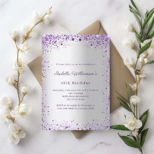 Invitation Anniversaire paillettes argent violet