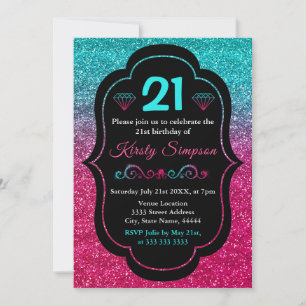 Invitation Anniversaire Paillettes Dégradé Bleu et Rose Brill