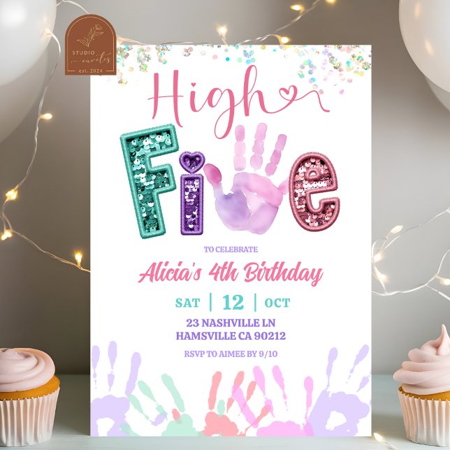 Invitation Anniversaire Paillettes High Five (Créateur téléchargé)