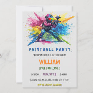 Invitation Anniversaire Paintball Gouche Colorée