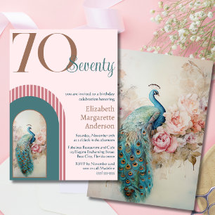 Invitation Anniversaire Paon Rose Pâle Élégant et Raffiné