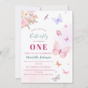Invitation Anniversaire papillon rose pastel