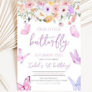 Invitation Anniversaire Papillon Rose Violet