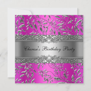 Invitation Anniversaire Partie Diamond Hot rose Floral Argent
