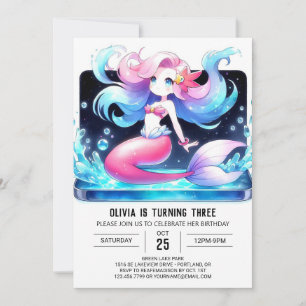 Invitation Anniversaire Pastel Mermaid sur mesure