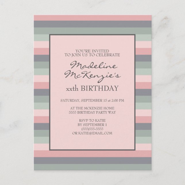 Invitation Anniversaire Pastel Rose Violet Vert Ra (Devant)