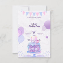 Invitation anniversaire pastel violet - Modifiable