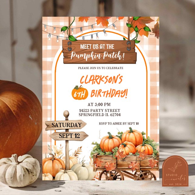 Invitation Anniversaire patchwork orange de citrouille  (Créateur téléchargé)