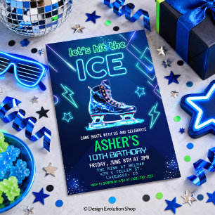Invitation Anniversaire Patinage sur Glace Neon Gl