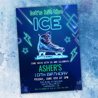 Invitation Anniversaire Patinage sur Glace Neon Gl