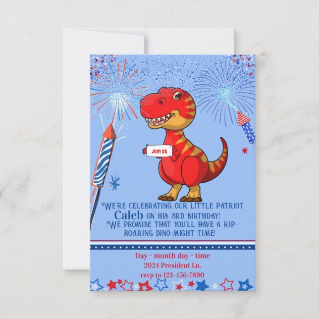 Invitation anniversaire patriotique de Dinosaure, (Devant)