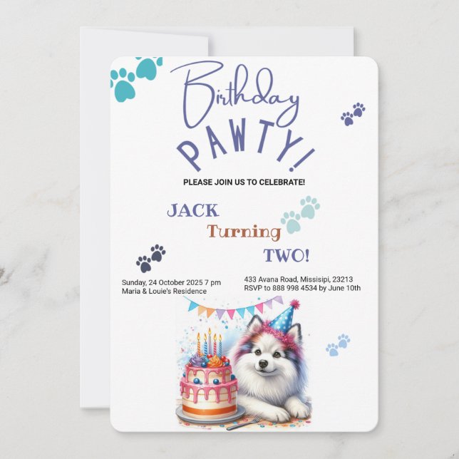 Invitation Anniversaire Pawty American Eskimo Dog Anniversair (Devant)
