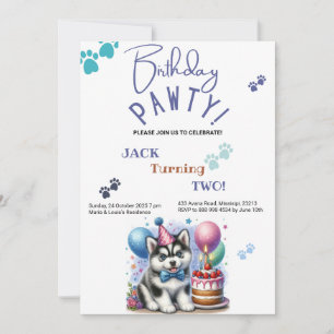 Invitation Anniversaire Pawty Sibérie Husky Chien Anniversair