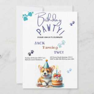 Invitation Anniversaire Pawty Welsh Corgi Chien Customisé Ann