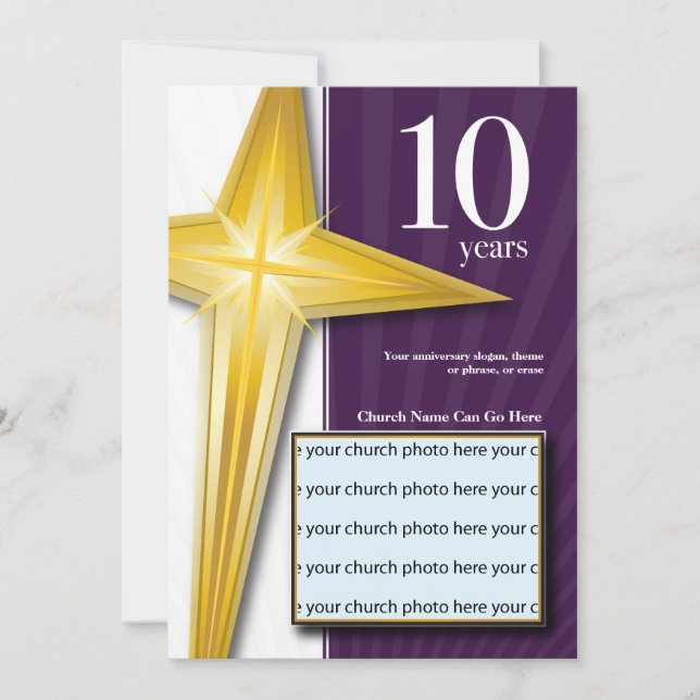 Invitation Anniversaire personnalisable d'église de 10 ans (Devant)