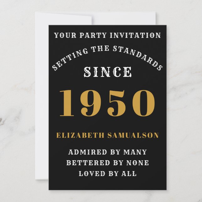 Invitation Anniversaire personnalisé 1950 Ajouter votre nom N (Devant)