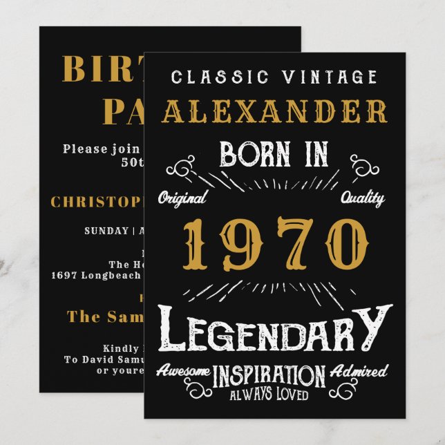Invitation Anniversaire personnalisé 1970 Ajouter Votre Nom L (Devant / Derrière)