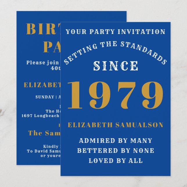 Invitation Anniversaire personnalisé 1979 Easy Edit Blue (Devant / Derrière)