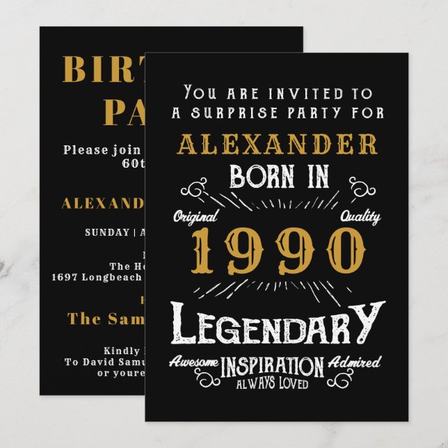 Invitation Anniversaire personnalisé 1990 Créez votre propre (Devant / Derrière)